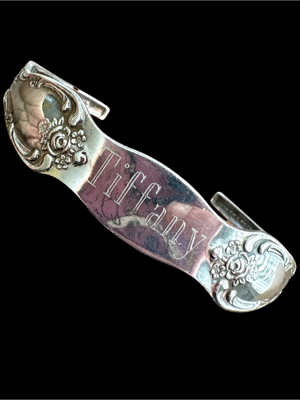 Tiffany Name Vintage Handmade Silver Plated Spoon Cuff Bracelet Adjustable